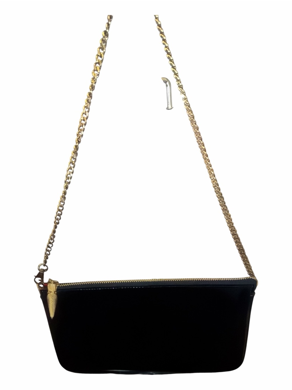 CHRISTIAN LOUBOUTIN Black Patent Leather Loubi Chain Pochette Shoulder Bag